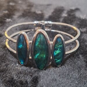 Abalone Puau Shell Blue Green Mother Of Pearl Silver Hinge Cuff Bracelet🐚